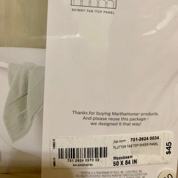 84” Long “Flutter” Skinny Tab-Top Curtain Panels - Picture 3 of 3